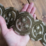 60㎝カット済み【インド刺繍リボン】カラー　チュール　ラウンド 【カーキ】　