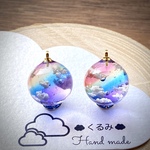 レジンピアス イヤリング 虹のかかる夕空 まん丸 15mm