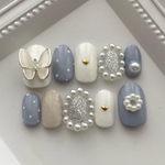 くすみブルー ちょうちょ シルバー ネイルチップ💭