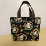 レトロ風うさぎ柄リバーシブルミニトートバッグ(ブラック)