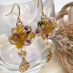 花　レジン　ドライフラワー　かすみ草　イヤリング　ピアス　コットンパール　花びら　花弁　ゴールド　ワイヤーフラワー　コットンパール　結婚式　清楚　上品