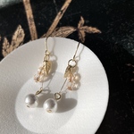 ブライス用ピアス25コットンパールとリーフ