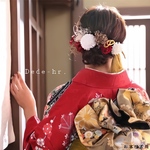  和装　菊髪飾り　かすみ草　赤 白