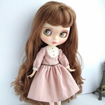 805.ベルト付き桜色のクラシカルワンピース ※ブライスアウトフィット
