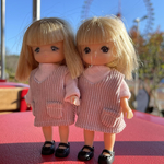 045 ミキちゃんマキちゃん　ハンドメイド　服　コーデュロイ　ジャンパースカート　ピンクインナーカットソー