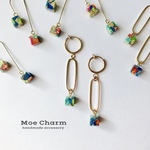 天然石cube＊High design／マルチカラーMIX／天然合成石／ダングル イヤリング／フープイヤリング／ピアス