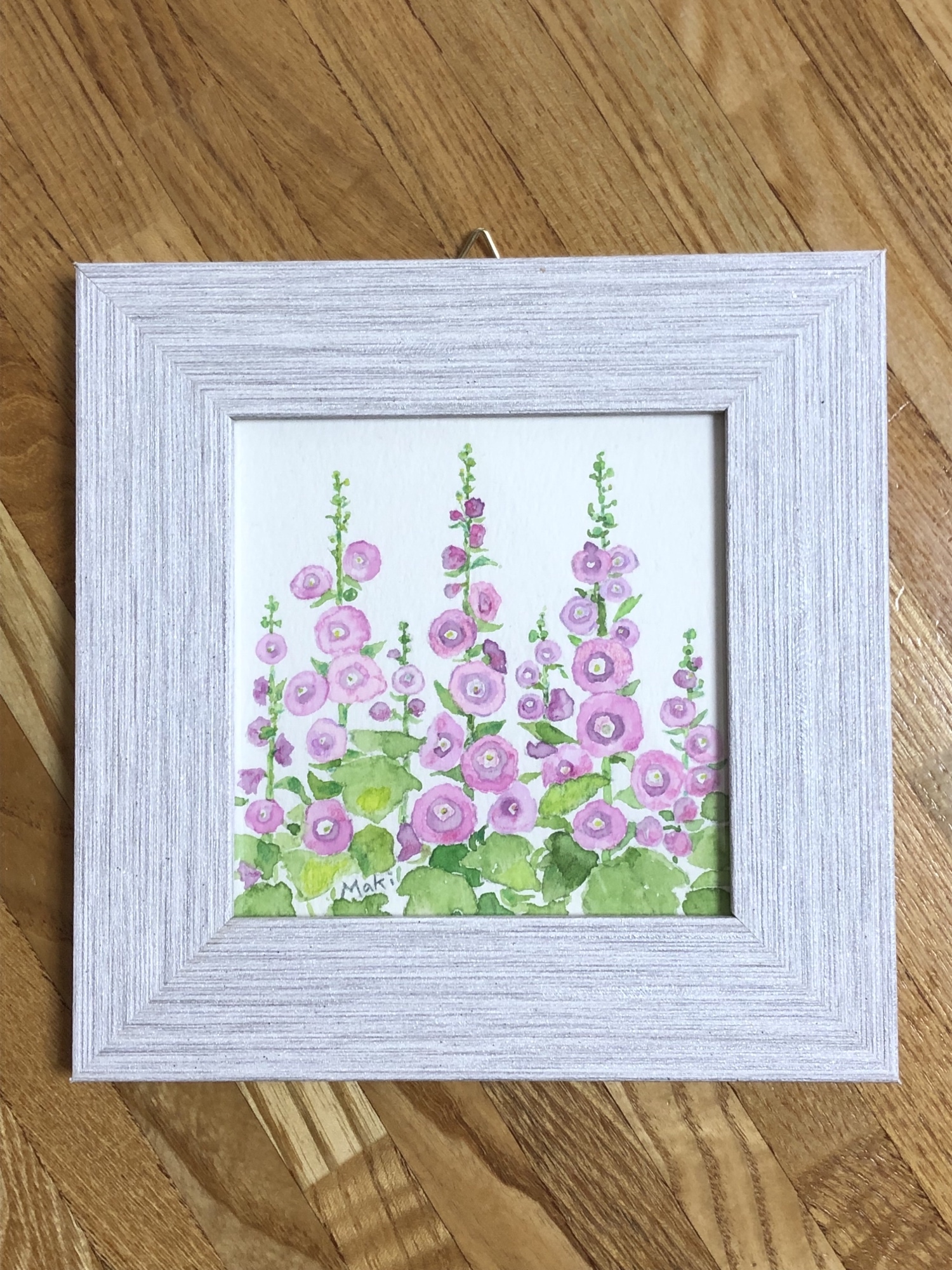 1004☆水彩画 原画　夏がやって来た　花　タチアオイ 1004☆水彩画 原画 夏がやって来た 花 タチアオイ 原画イラスト