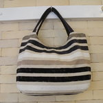 リクエスト品 リネン×コットン トートバッグ☆モノクロストライプ