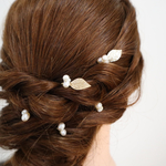 リーフパールピン 5本セット 淡水パール ヘアアクセサリー 小枝アクセサリー 