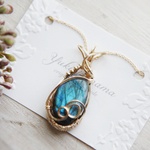ブルーフラッシィラブラドライト/ワイヤー wrap pendant/14kgf