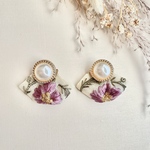 2WAY インド刺繍リボン　可愛いカボション　ピアス