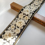 約7cm幅/刺繍リボン/チュール(ブラック)ホワイト刺繍/花柄/花刺繍