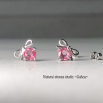 【宝石質ピンクトルマリン】秋薔薇色のsilver925リボンピアス/ブラジル産AAA/4mmラウンド/10月誕生石/無料ラッピング/ギフト