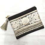 インド刺繍リボン＊タッセルポーチ