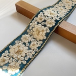 約7cm幅/刺繍リボン/カラーチュール(マリンブルー)ホワイト刺繍/花柄/花刺繍