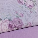 2枚セット♪綿麻キャンバス☆薔薇柄コラージュ英字柄&無地☆ラベンダー☆コットンリネン