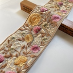 約9.5cm幅/刺繍リボン/チュール/イエロー&ピンク/花柄/花刺繍/幅広