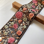 約9.5cm幅/刺繍リボン/チュール/ピンク&オレンジ/花柄/花刺繍/幅広