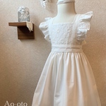 被布エプロンにも♡マーガレット刺繍のフリルエプロン