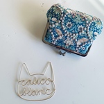 ミナペルホネン　がま口　☆strawberry thief✖️tambourineカードケース　ライトブルーハンドメイド