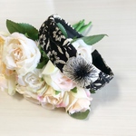 インド刺繍リボン　カチューシャ　銀糸　大輪花柄　ブラック　NEW