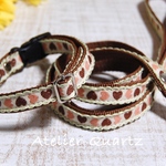 くすみカラーのハート刺繍　首輪とリード