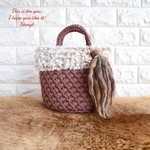 【限定復活】Tシャツヤーン の ファーバッグ ズパゲッティバッグ ニットバッグ