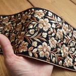 1mカット済み【インド刺繍リボン】幅広　シルク　刺繍リボン   【ブラック】
