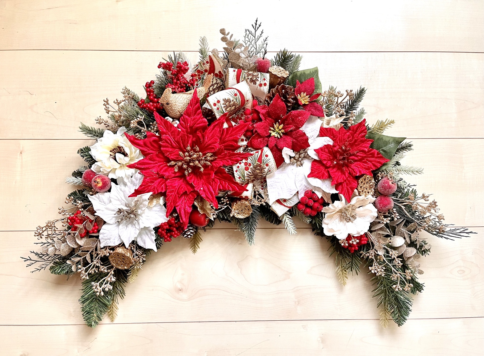 スワッグ風クリスマスフラワーリース♡白銀のロイヤルブルー