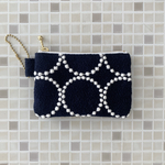 ■ tambourine  ミニポーチ　ネイビー　ミナペルホネン の刺繍生地　タンバリン　ポーチ