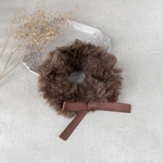 ❤︎New color❤︎  122 サテンリボンとファーのふわふわシュシュ dark brown ☆5色展開☆
