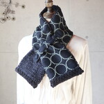 軽くてあったか♪ネックウォーマー（タンバリン・ネイビー×ライトグリーン）ハンドメイド・ミナペルホネンの生地使用