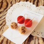 可愛い♡モフモフ豹柄&レッドカラー　レトロ風ピアス（イヤリング）