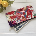 さよなら茶封筒！ お札入れポーチ 平安花車模様 高級ちりめん  一点物