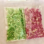ハーバリューム素材【かすみ草　ドライフラワー ポップなお色500輪×2袋グリーン、ダークピンク華やかな色目　レジン　ドームにお勧め】プチプリザーブドセット袋付き
