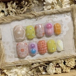 ネイルチップ ニュアンスネイル 個性派ネイル レトロ ポップ うねうね ぷっくり チェック お花