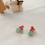 再)クリスマス 柊 小さな赤いお花 2way ピアス