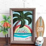 ハワイアンキルト《Rainbow Beach🌈🌴 》はがきサイズ フレーム入り   