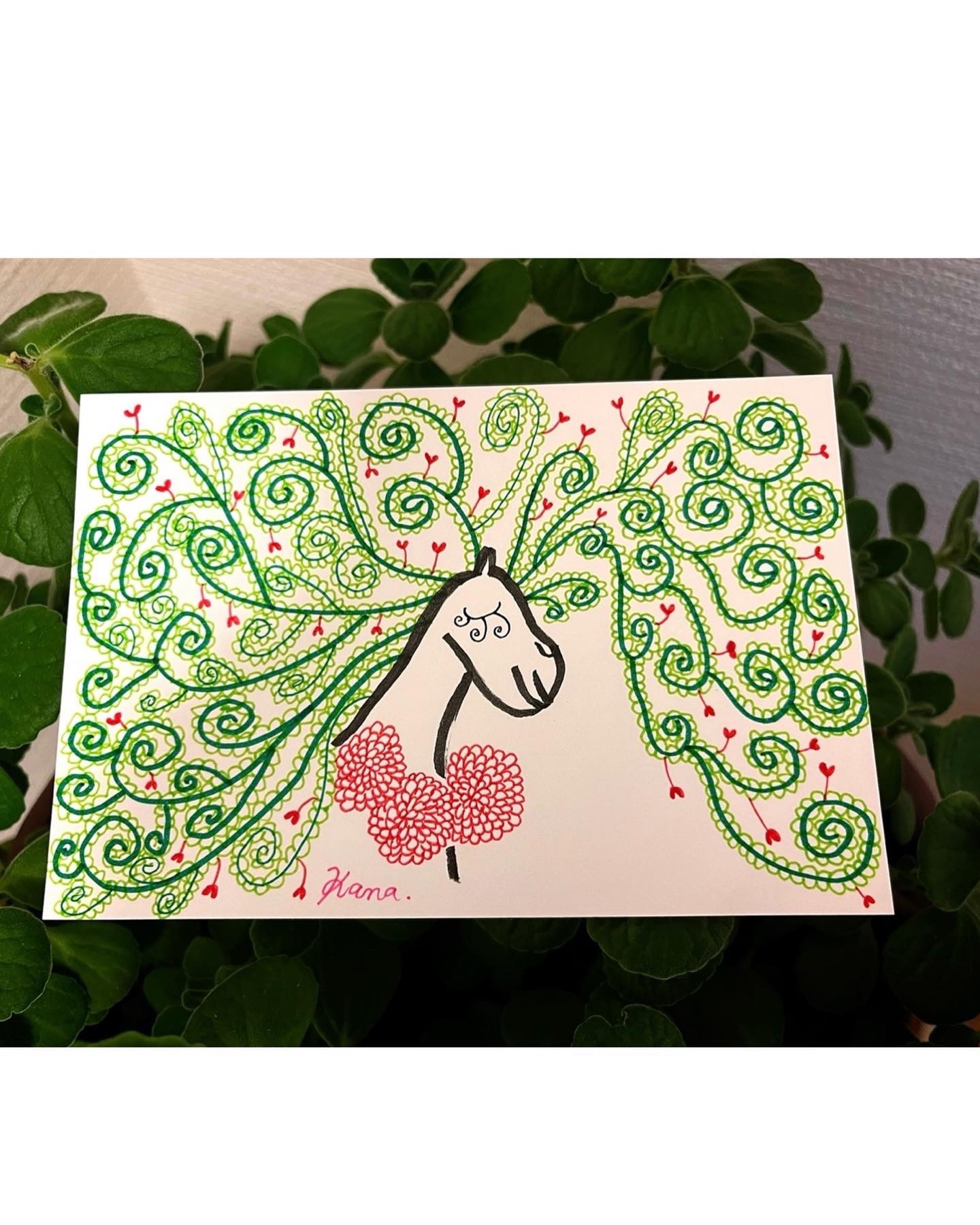 ぐるぐる巻きアート・馬モチーフ(水性サインペン画・一部筆ペン画