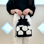 【L】帆布&あんぱん柄＊ポケット付 巾着バッグ トートバッグ バケツバッグ ＊ショルダーにも