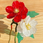 ガラス紅白椿のかんざし