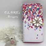 iPhone6/6s plus/5s/SE手帳型ケース*花びら散り*お花ビジュー