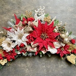 No.xmas-14461★クリスマススワッグ横型  (xmasリース)   22-(23)   ポインセチア&エレガント・トナカイ42x60cm・アートフラワー/造花リース/大型スワッグ