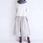 【hanayuri*様専用】【キナリ×ネイビー】起毛コットンのストライプギャザーパンツ　スカートみたいなパンツ　