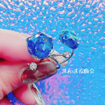 オーバル型ブルーローズ【約束カラット💍】青薔薇と銀箔ドライフラワーホログラムストーン付きシルバーフリーリング