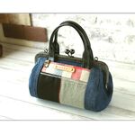  ”筆箱bag”がま口ポーチ【デニム&パッチワーク】ギンガムチェック　Sサイズ