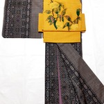 【幅広】ワンタッチ着物　くらわん着物　正絹紬リメイク　本場大島紬　泥染め茶縦縞花紋様