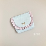 3ポケット 移動ポケット　マチ付きフリル　ペールモス×ピンクラベンダー　女の子　リボン付き　受注製作