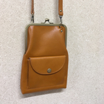 ミニ財布付き♪レザーがま口スマホショルダー＊キャメル