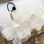 入園入学⭐️プチギフト♡高級オーガンジードット×刺繍バタフライ♡パールキッズリボンヘアゴム2点セット